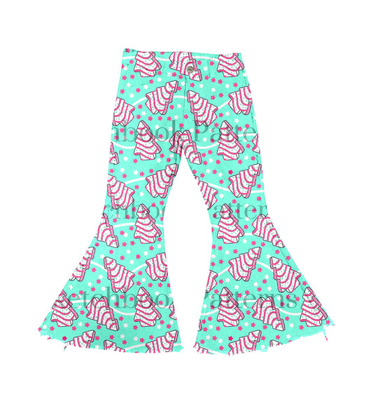 6.20 custom each style moq 5eta 4-6week baby girl clothes Christmas teal biscuit bell bottom pant jeans pant