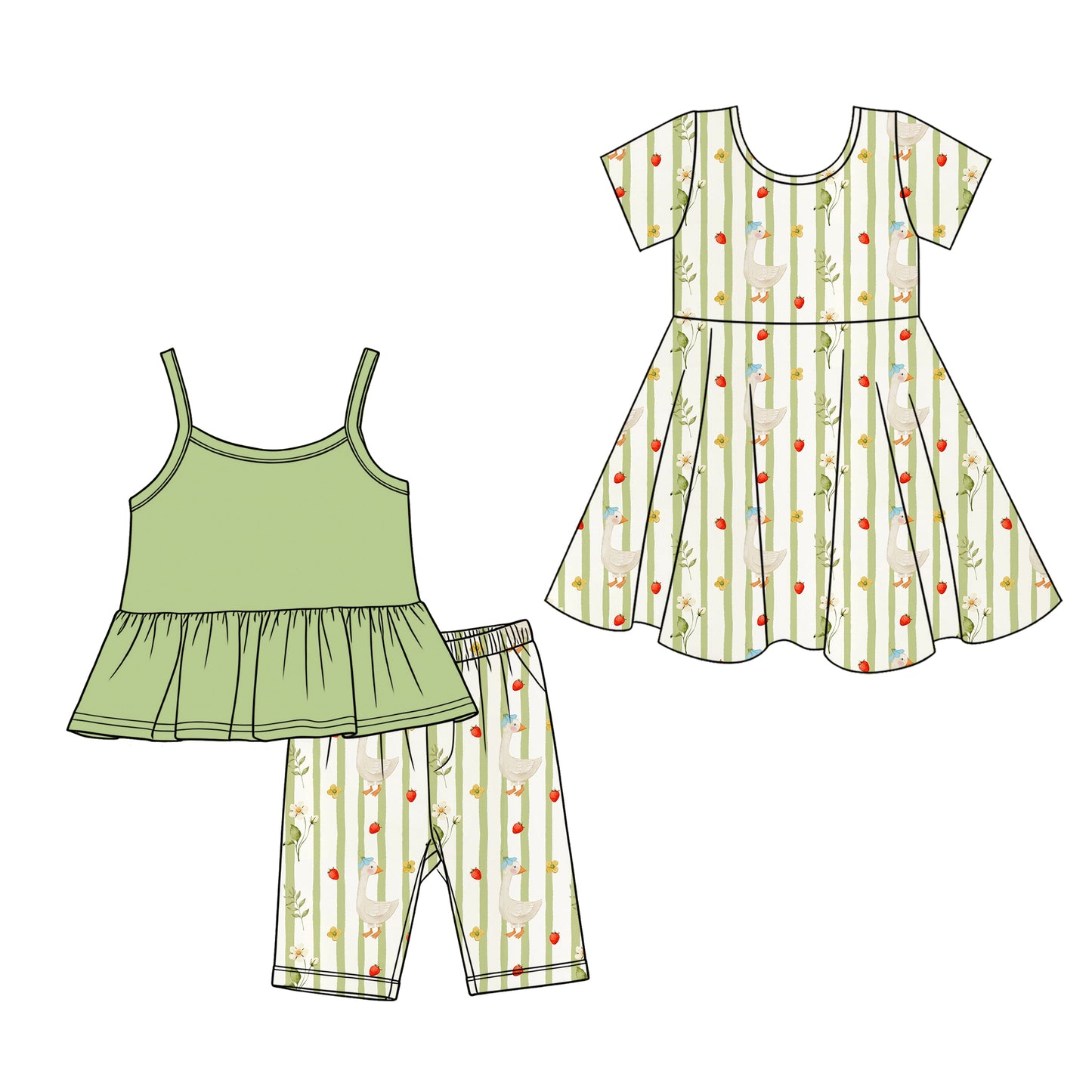 Custom moq 5 mix size Sibling Baby Girl's Green sleeveless Top And Shorts Set Cute Dress for Summer