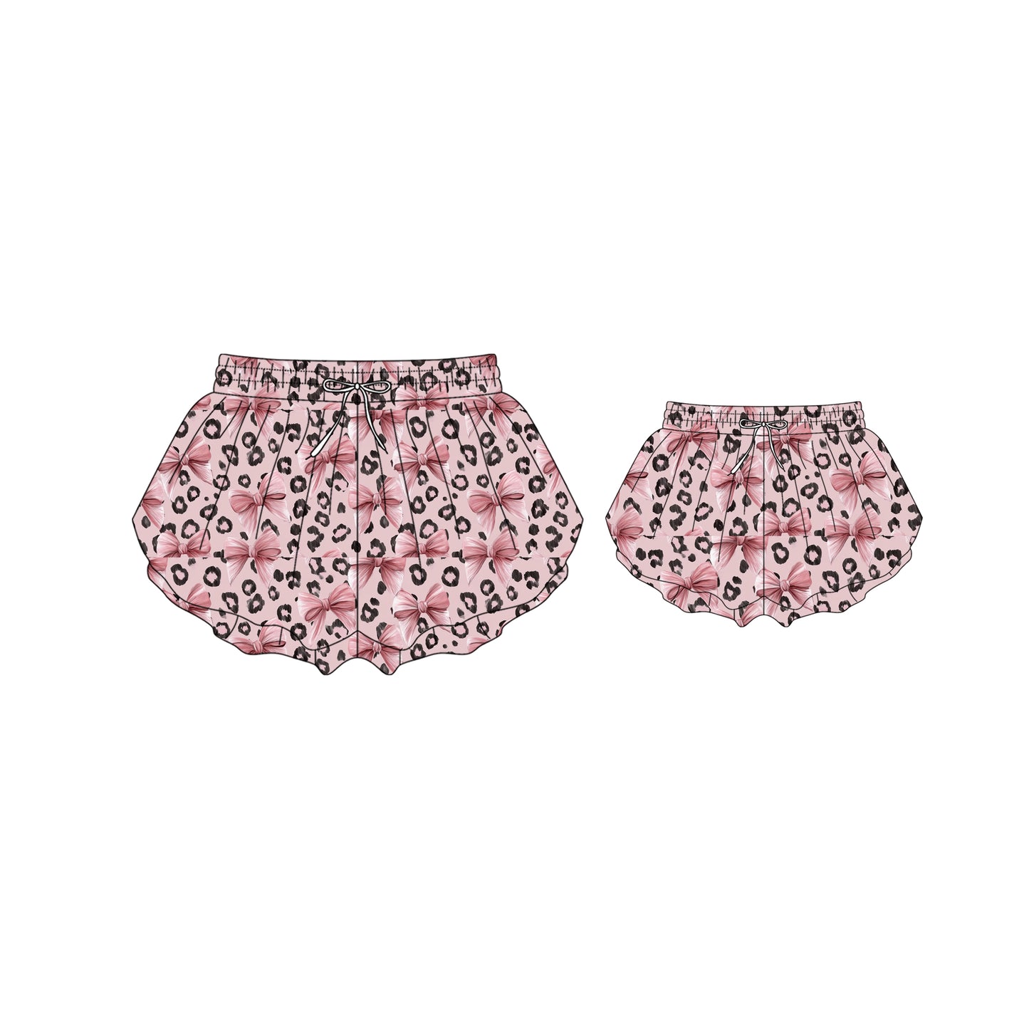 26.1.5 custom each style moq 5eta 4-6week Sibling Sister leopard bow adult clothes and kids shorts and adult shorts match design