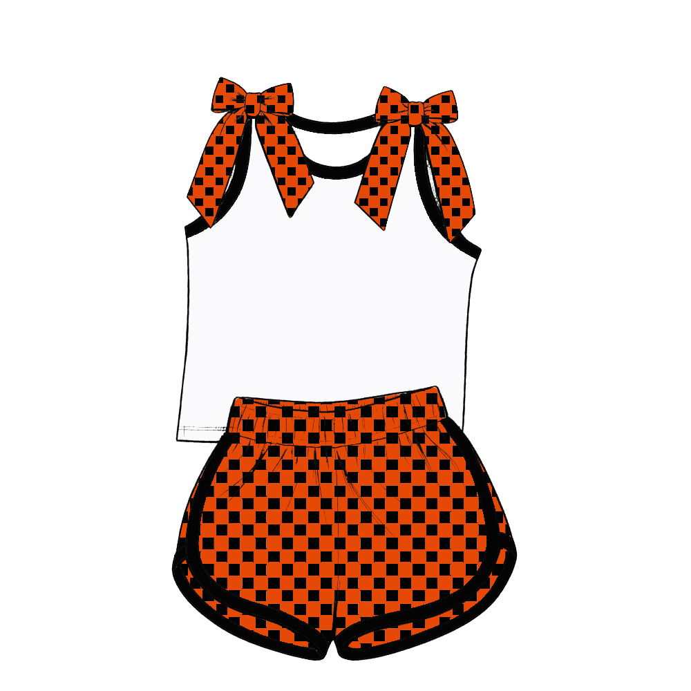 custom moq 5 mix size Baby Girls Orange Bow Sleeveless Top Shorts Summer Casual Clothes Set