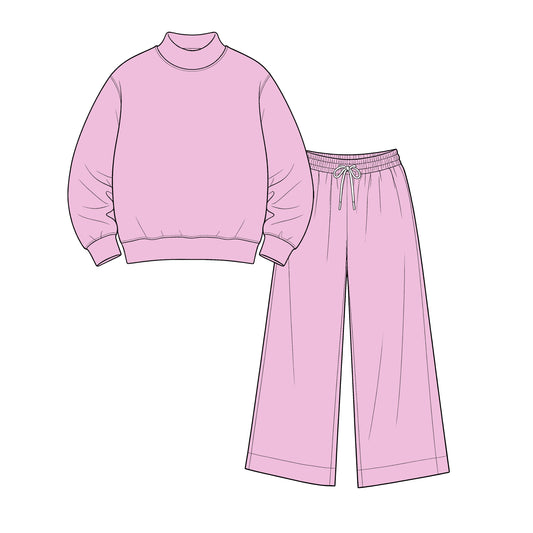 custom moq 5 mix size Baby Kids Pink Long Sleeve Shirt Top Long Pants Casual Solid Color Outfit Set