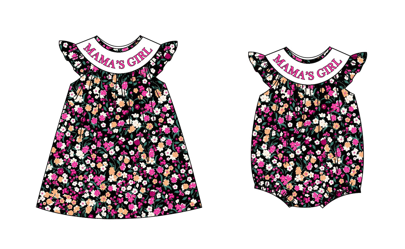 25.9.30 custom each style moq 8 eta 6-8week Sibling Sisters MAMA GIRL baby girl short sleeve dress and rompers match family design