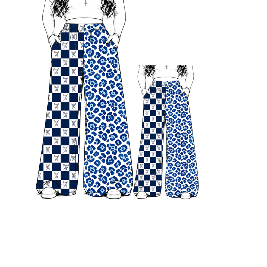 custom moq 5 mix size MSD072204 Kids And Adult Leopard Plaid Patchwork Long Trousers Casual Team Bottoms