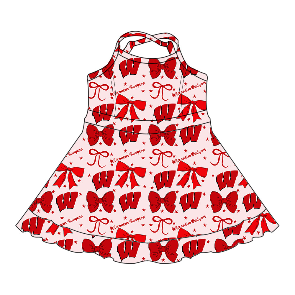 Custom moq 5 mix size milk silk summer teams baby girls clothes team bow red sleeveless skirts sets and dress 1 and dress 2 and dress 3-25.6.27