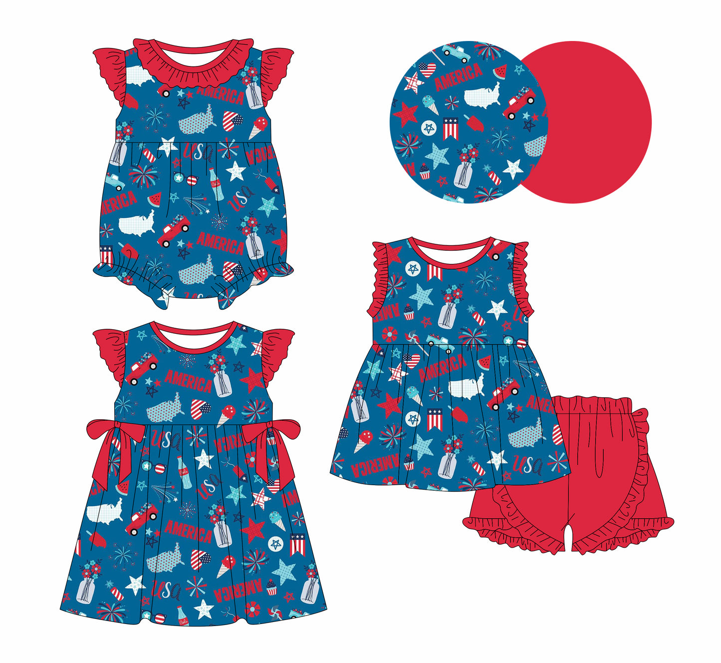 2.11 custom each style moq 5eta 4-6week Sibling Sisters usa baby girl short sleeve shorts sets and dress and rompers match family design
