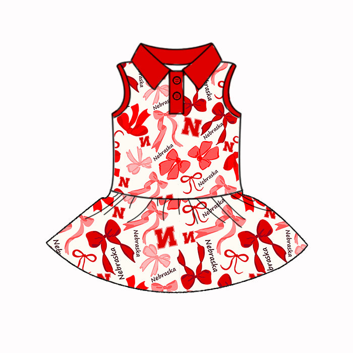 Custom moq 5 mix sizes summer teams baby girls clothes team red short sleeve skirts shorts sets dress 1 and dress 2-25.5.10