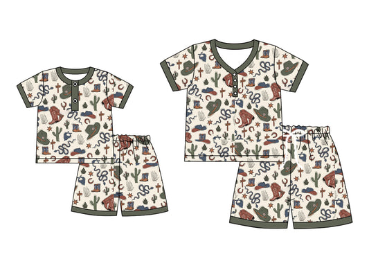 4.19 custom each style moq 5eta 4-6week Sibling Sister boots catcus hats short sleeve shorts sets and adult sets match design