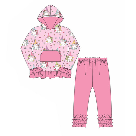 7.5 custom each style moq 5eta 4-6week ghost pink hooded long sleeve pants baby girls sets