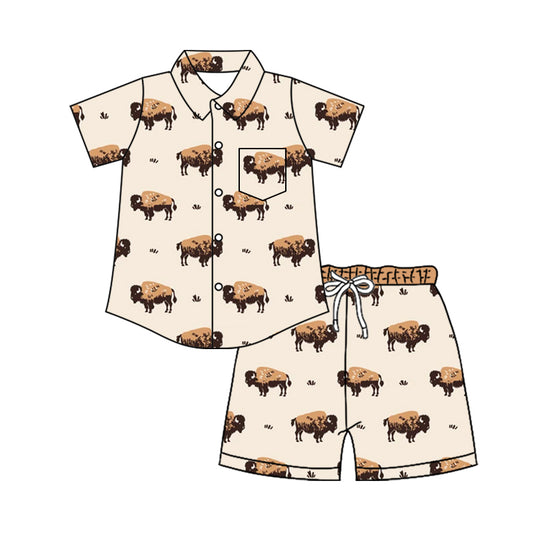 4.11 Custom moq 5 mix size Baby Boy Short-Sleeved Button-Down Top with Pockets And Shorts Set
