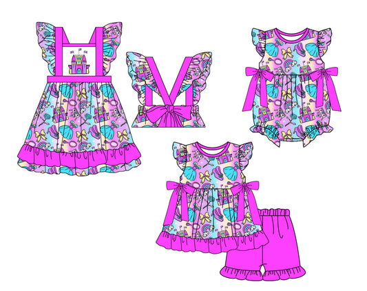 11.27 custom each style moq 5eta 4-6week Sibling Sister baby girl short sleeve shorts sets and dress and rompers match family design