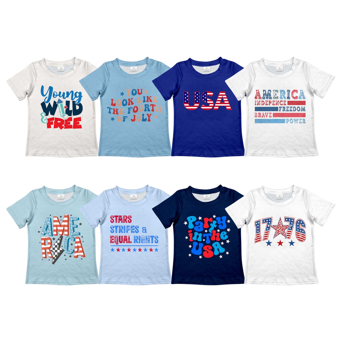 2.28 Custom moq 5 mix size Sibling Baby Boy 4th of July Short-Sleeved Top Infant Clothing