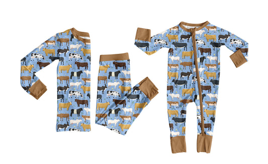 25.7.12 custom each style moq 5eta 4-6week Sibling Sister cow horse baby boy long sleeve pants sets and rompers match family design