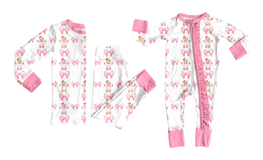 25.8.14 custom each style moq 5eta 4-6week Sibling Sister Christmas bow baby girl long sleeve pants sets and rompers match family design