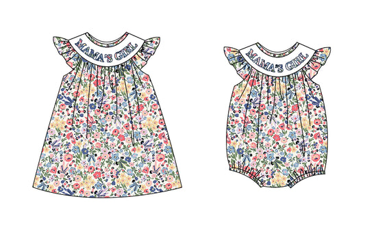 12.2 custom each style moq 5eta 4-6week Sibling Sister MAMA GIRL floral baby girl short sleeve dress and rompers match family design