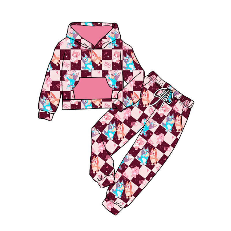 10.25 custom each style moq 5eta 4-6week Sibling Sister XOXO caroon dog love baby girl sets and dress match family design