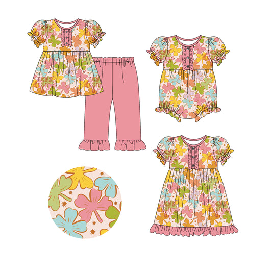 25.9.14 custom each style moq 5eta 6-8week Sibling Sisters bow baby girl short sleeve shorts sets and dress and rompers match family design