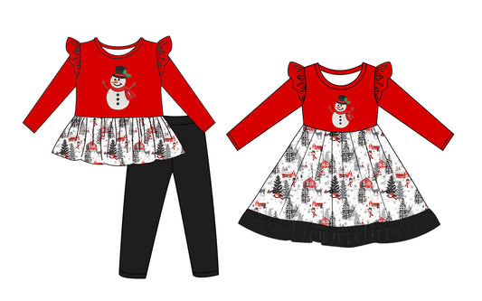 25.6.12 custom each style moq 5eta 4-6week Sibling Sisters Christmas red baby girl long sleeve pants sets and dress match family design