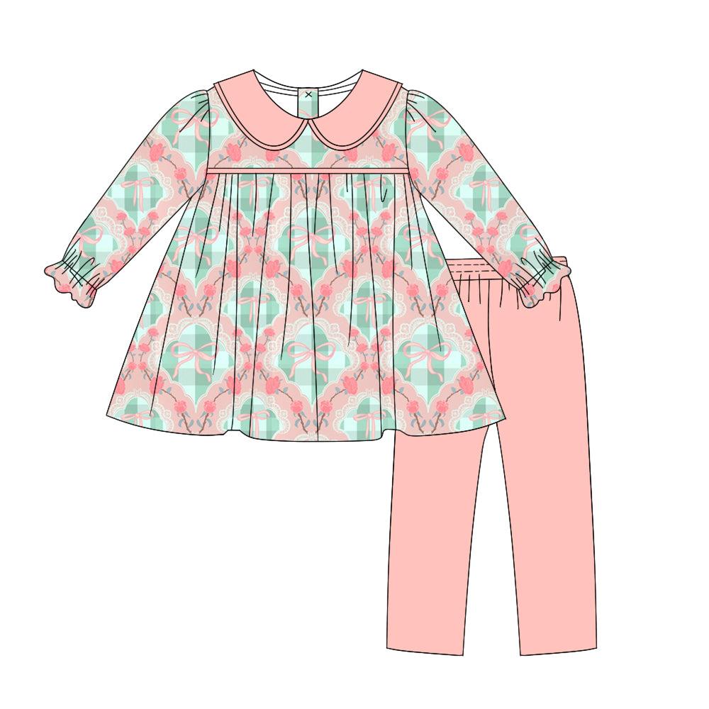 7.25 custom each style moq 5eta 4-6week Sibling Sister bow pink baby girls sets and dress match family design