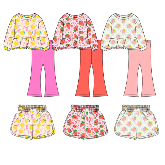 25.10.15 custom each style moq 5 eta 6-8week Sibling Sisters baby girl long sleeve pants sets 3 and shorts 3 match family design