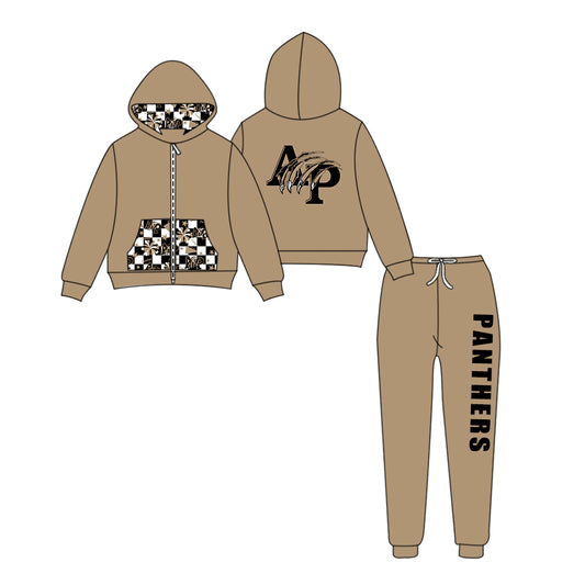 Custom moq 5 mix size eta 6-8weeks milk silk summer team khaki baby girl clothes hooded long sleeve pants sets-25.9.11