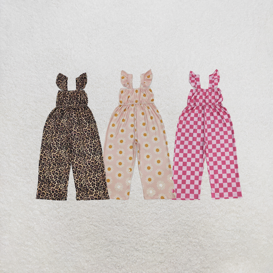 RTS NO MOQ Sibling Baby Girls Flutter Sleeves Pink Plaid Bell Jumpsuits