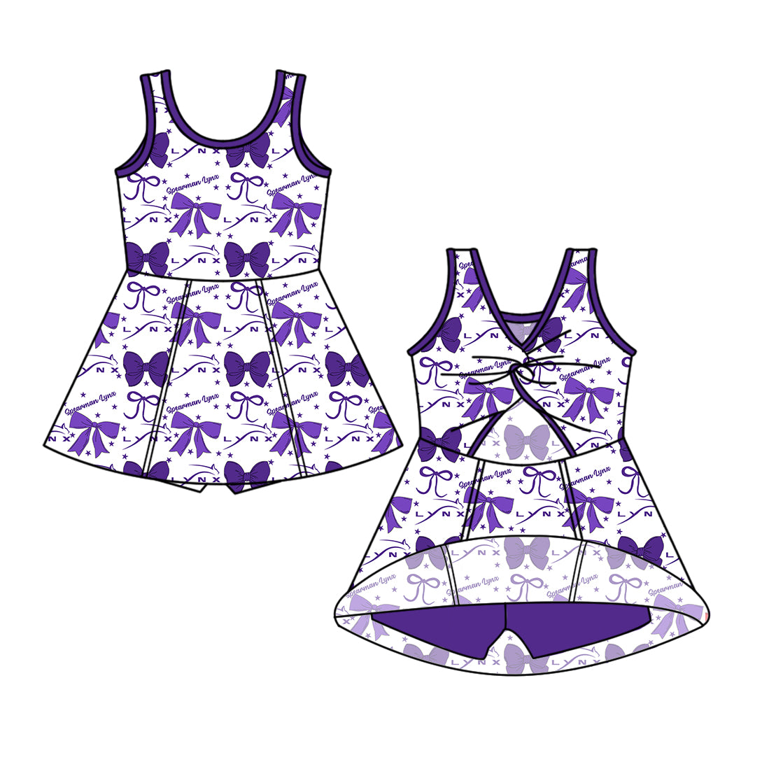 Custom moq 5 mix size milk silk baby girls clothes team bow purple sleeveless skirts sets 1 and set 2 and dress-25.7.19