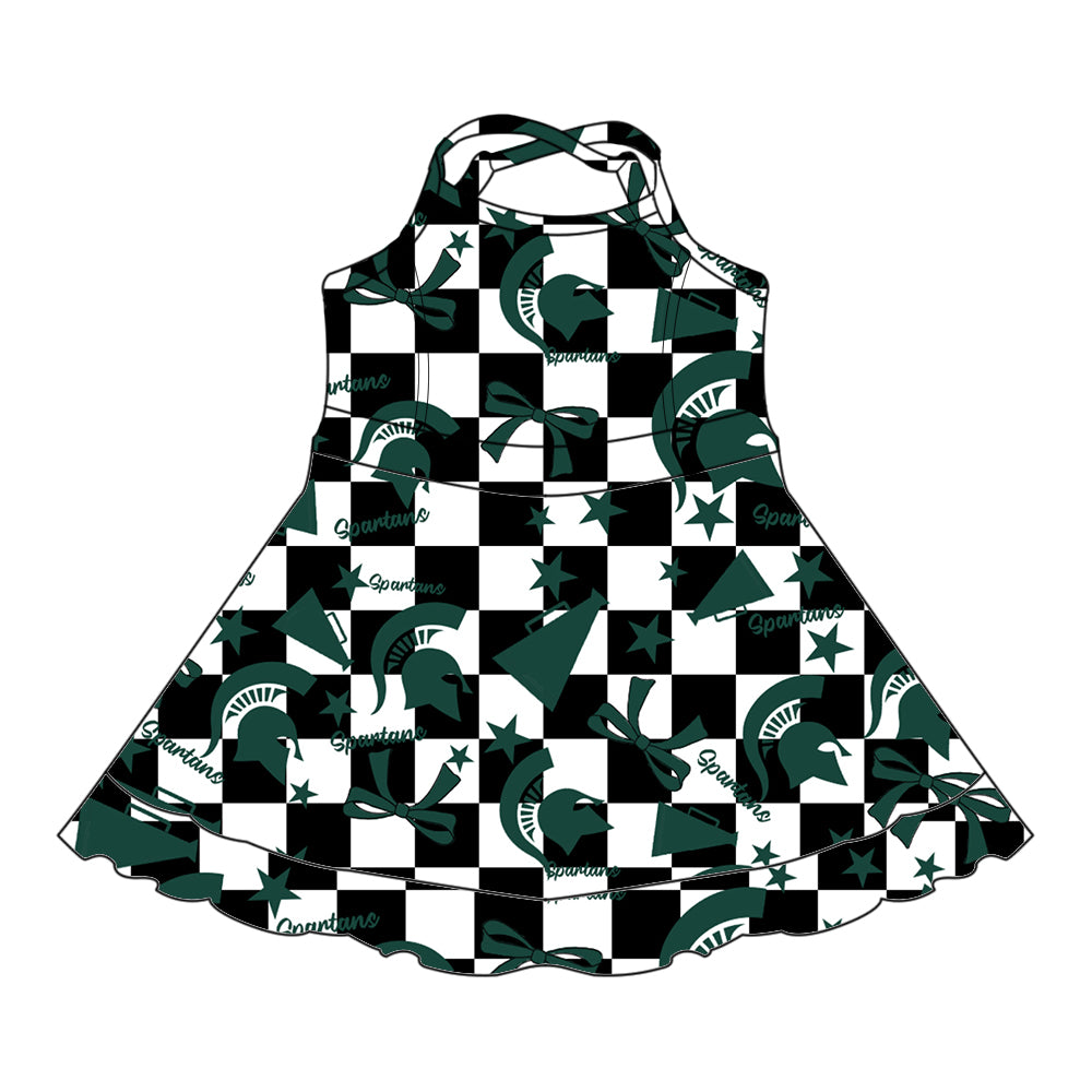 Custom moq 5 mix size milk silk summer teams baby girls clothes team bow green sleeveless skirts sets and dress 1 and dress 2 and dress 3-25.6.30