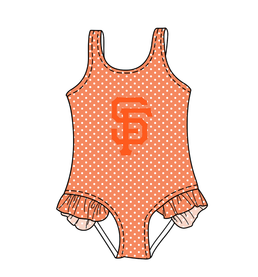 Custom moq 5 mix size milk silk summer teams Orange Baby Girl Sleeveless Polka Dot Lace Onesie Swimsuit Cute Summer Beachwear for Little Girls