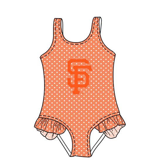 Custom moq 5 mix size milk silk summer teams Orange Baby Girl Sleeveless Polka Dot Lace Onesie Swimsuit Cute Summer Beachwear for Little Girls