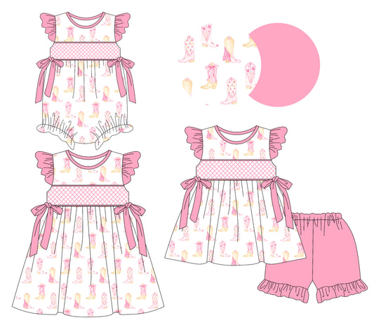 3.8 custom each style moq 5eta 4-6week Sibling Sisters boots baby girl short sleeve shorts sets and dress and rompers match family design