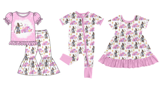 12.7 custom each style moq 5eta 4-6week Sibling Sister GIRL POWER baby girl sets and dress and rompers match family design