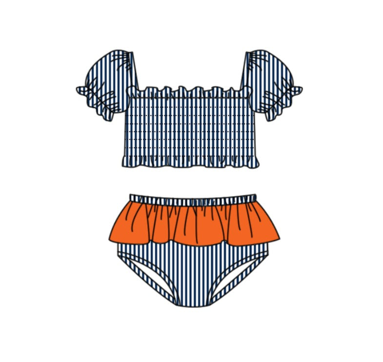 Custom moq 5 mix size milk silk summer teams baby girl boys clothes Navy Blue Two-Piece Swimsuit Set One Piece Swimsuits boy swim trunks