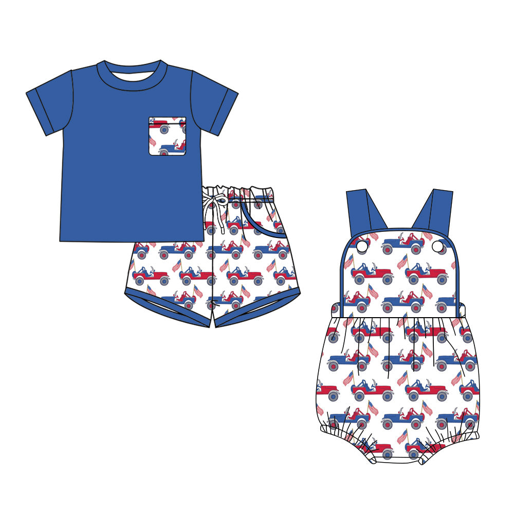 3.27 Custom moq 5 mix size Sibling Baby Boys Romper Blue Short-Sleeved Top And Shorts Set Summer Outfit