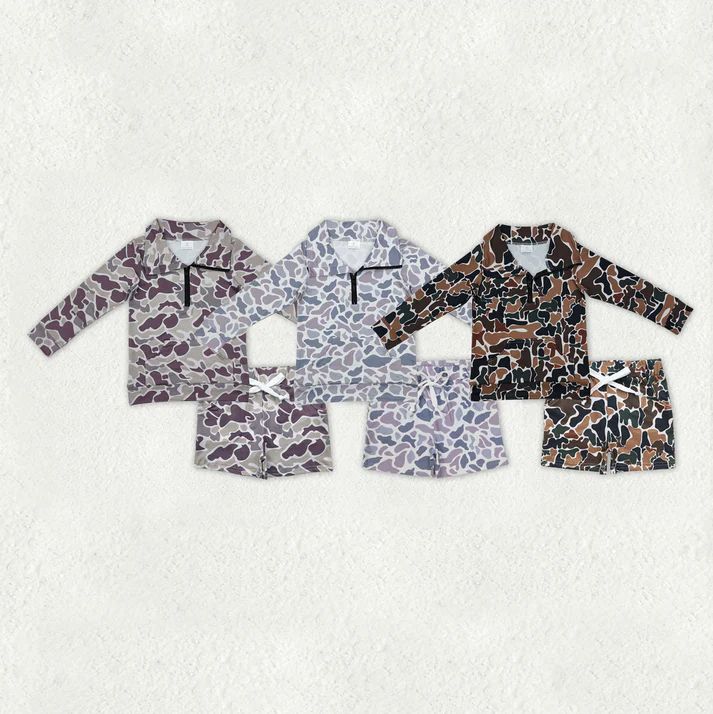 RTS NO MOQ Sibling baby boy clothes camouflage hooded long sleeved sets