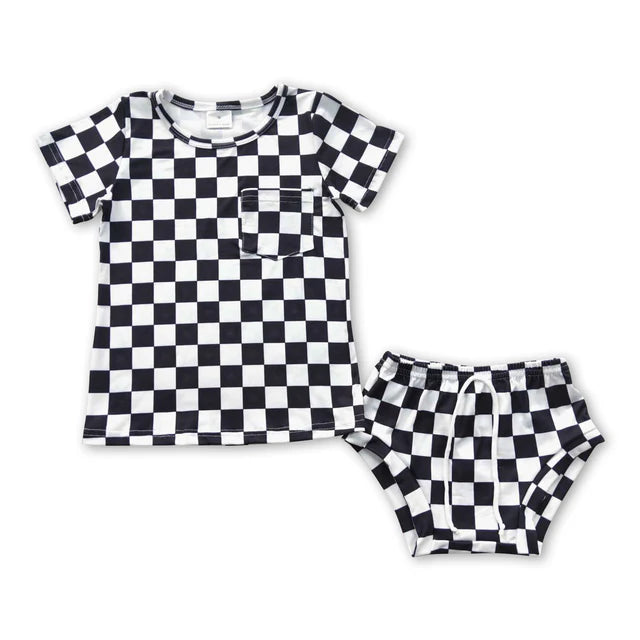 RTS NO MOQ Sibling Baby Girls  Sibling Checkered Summer Bummie Sets