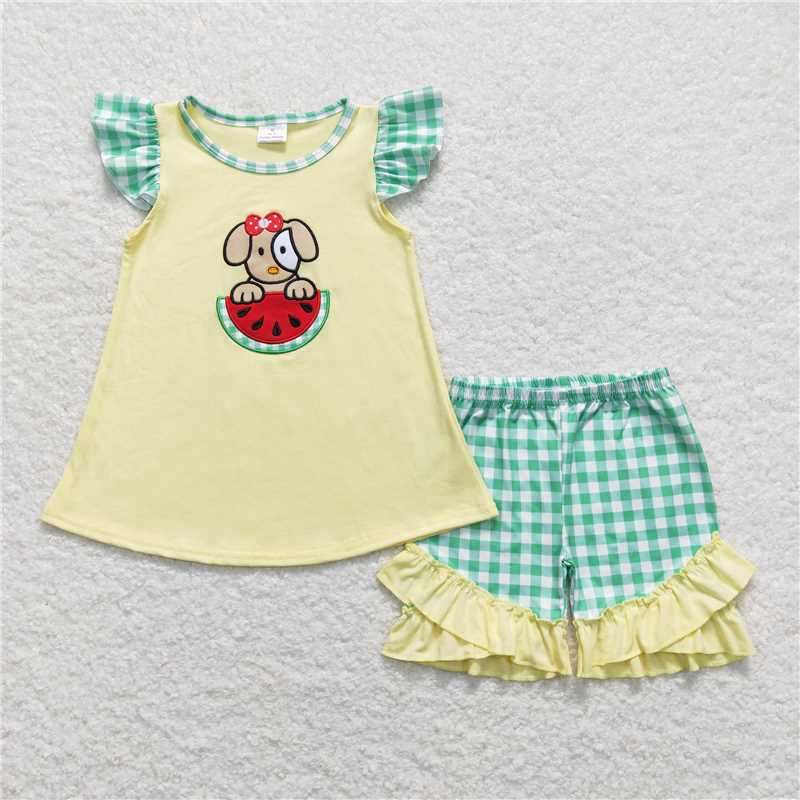 RTS NO MOQ Embroidery short-sleeved shorts suit & short-sleeved sets and romper