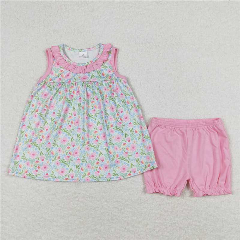 RTS girls floral Short Sleeve Shorts sets dress romper