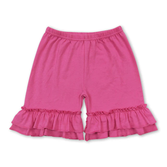 RTS NO MOQ Sibling Baby Girls Summer Light Blue Cotton Double Ruffle Shorts