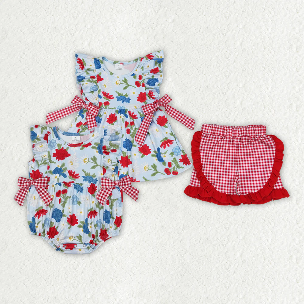 RTS NO MOQ baby girl clothes floral Rompers Clothes Sets
