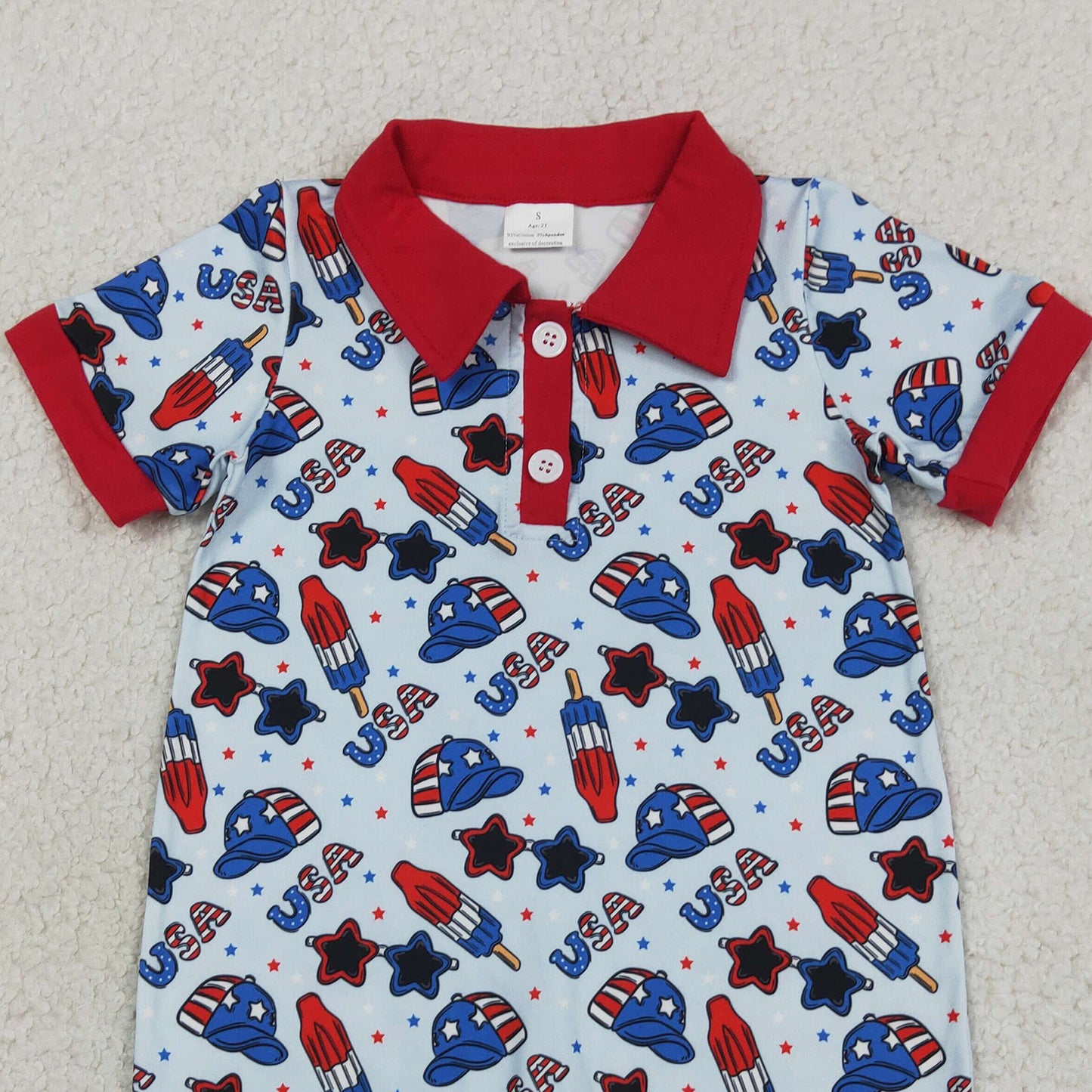 RTS NO MOQ SR3874 Baby Boys Star Popsicle Short Sleeve 4th of July Holiday Rompers