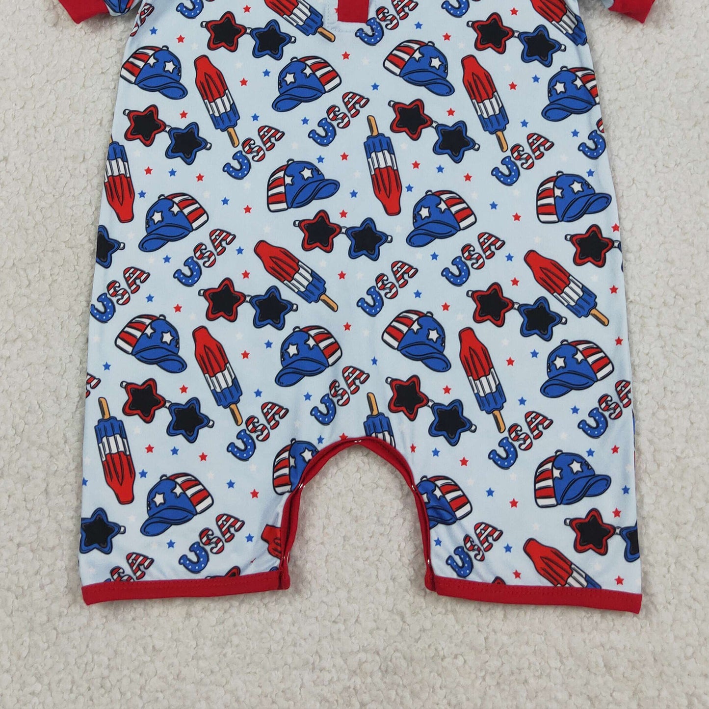 RTS NO MOQ SR3874 Baby Boys Star Popsicle Short Sleeve 4th of July Holiday Rompers