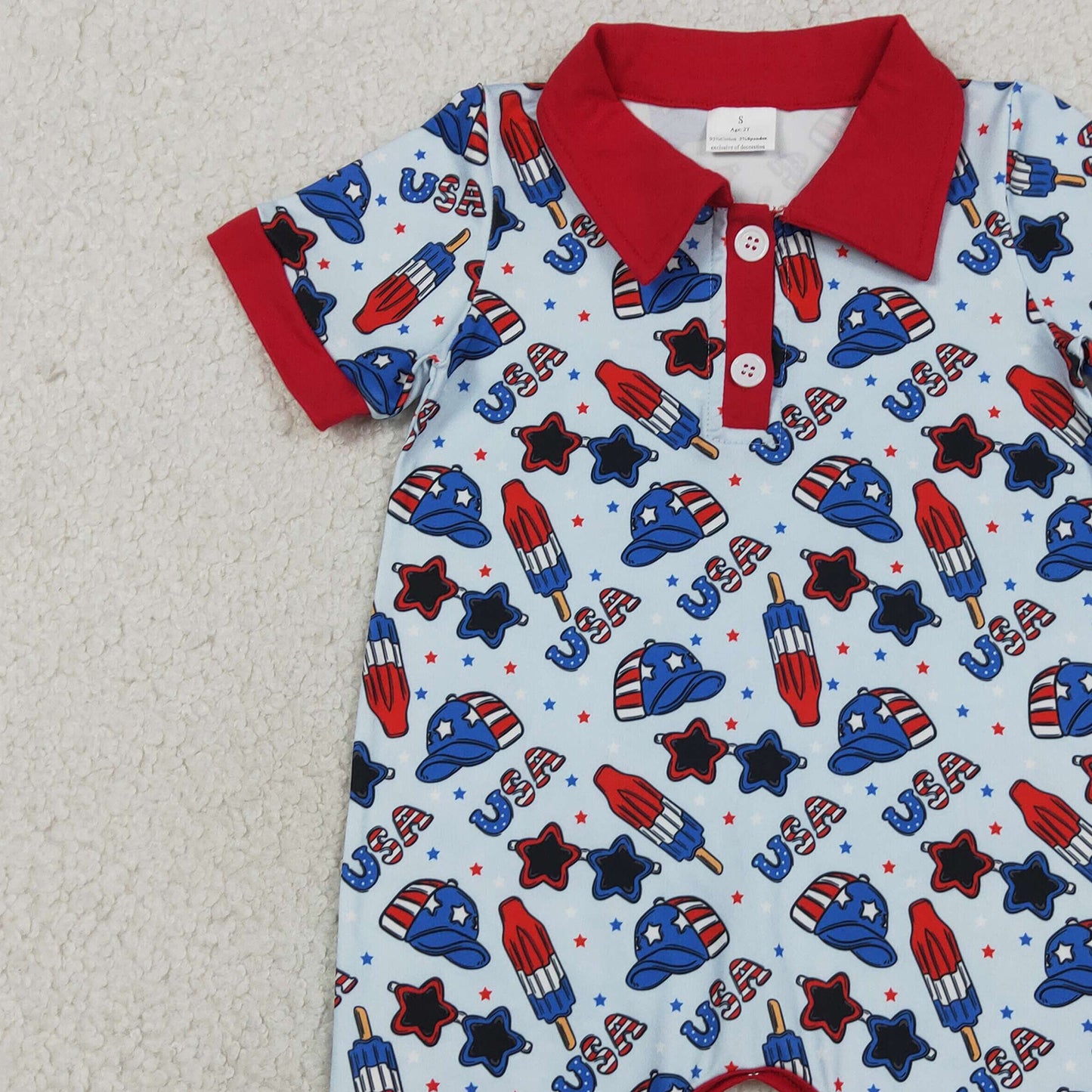 RTS NO MOQ SR3874 Baby Boys Star Popsicle Short Sleeve 4th of July Holiday Rompers