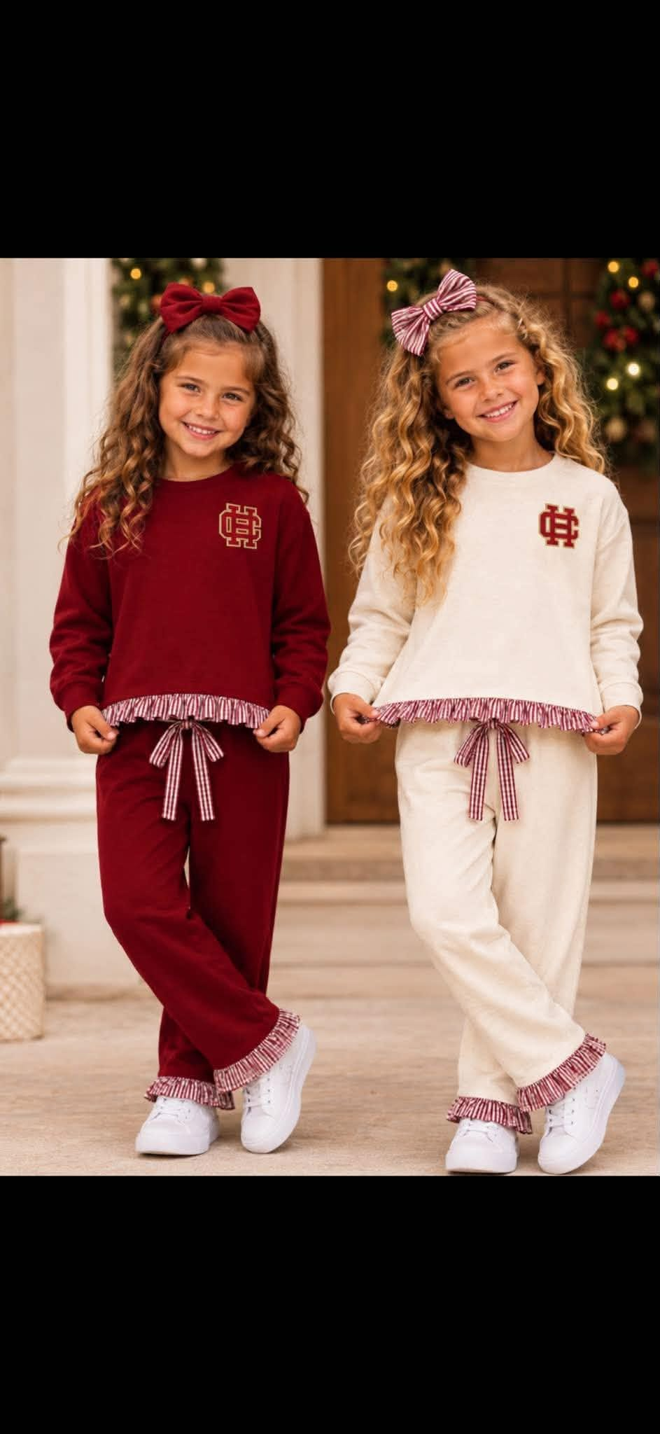 custom moq 5 mix size LHGNDN0119 Baby Girls Long Sleeve Ruffle Hem Top Jogger Pant Set