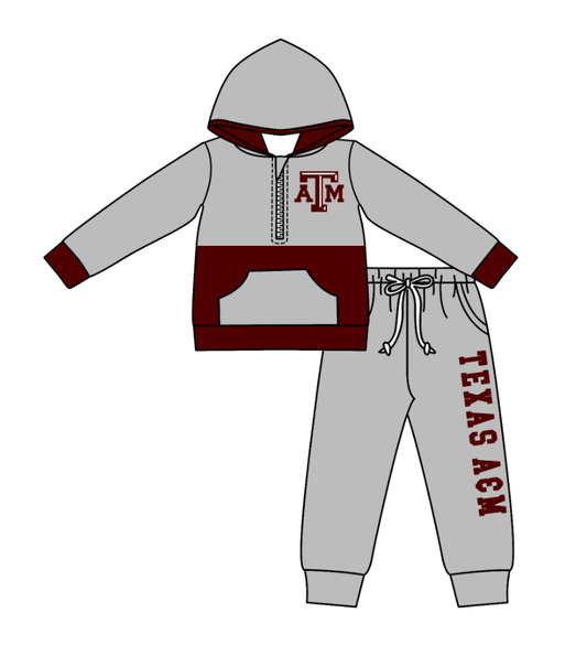 Custom moq 5 mix size eta 6-8weeks milk silk summer teams gray baby boy clothes hooded long sleeve pants sets-25.10.24
