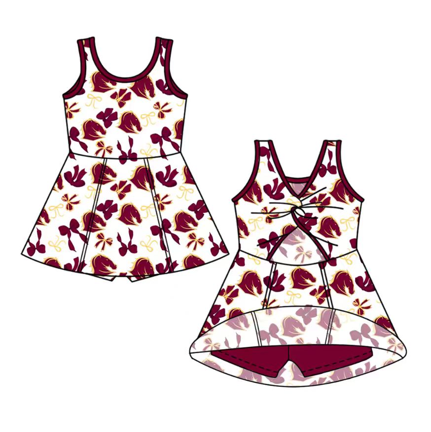 custom moq 5 mix size NB020624 Baby Girls Bow Print Team Yoga Active Sleeveless Shorts Knee Length Dresses