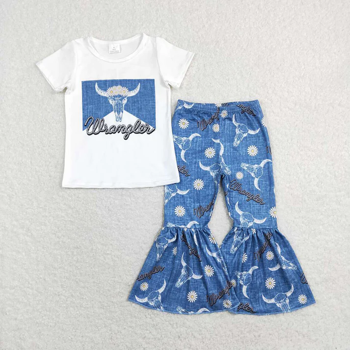 RTS NO MOQ Western cow head short-sleeved dress and short-sleeved pants set