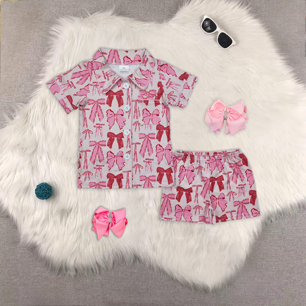 RTS NO MOQ Baby girl clothes Short Sleeve shorts pajamas Suit