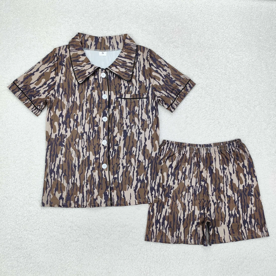 RTS NO MOQ Sibling Adult Girls Button Cardigan Short Sleeve Shorts Pajama Set: Leopard & Geometric Stripes