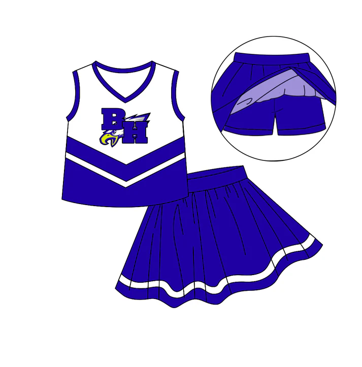Custom moq 5 each style eta 6-7weeks baby girl clothes team dark blue sleeveless skirts sets-25.8.6