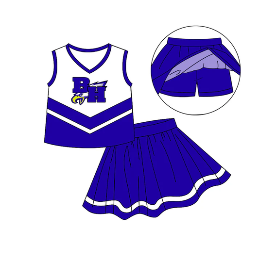 Custom moq 5 each style eta 6-7weeks baby girl clothes team dark blue sleeveless skirts sets-25.8.6